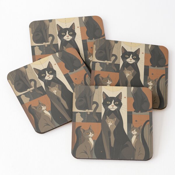 Item preview, Brown and Grey Cats Vintage Abstract Whimsical Zentangle Art designed and sold by Witty Shirts.