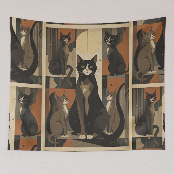 Item preview, Brown and Grey Cats Vintage Abstract Whimsical Zentangle Art designed and sold by Witty Shirts.