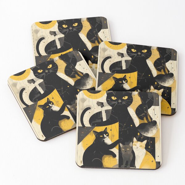Item preview, Cats Black and Yellow Vintage Abstract Whimsical Zentangle Art designed and sold by Witty Shirts.