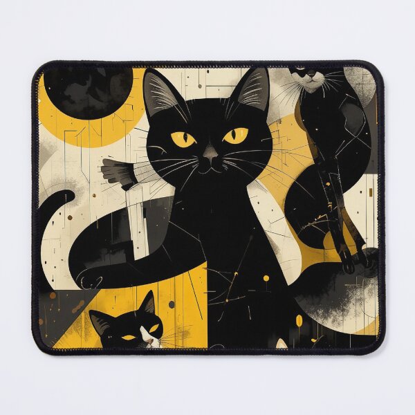 Item preview, Cats Black and Yellow Vintage Abstract Whimsical Zentangle Art designed and sold by Witty Shirts.