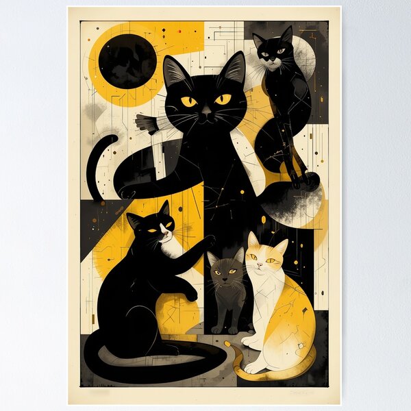 Item preview, Cats Black and Yellow Vintage Abstract Whimsical Zentangle Art designed and sold by Witty Shirts.