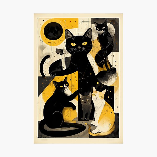 Item preview, Cats Black and Yellow Vintage Abstract Whimsical Zentangle Art designed and sold by Witty Shirts.