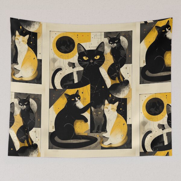 Item preview, Cats Black and Yellow Vintage Abstract Whimsical Zentangle Art designed and sold by Witty Shirts.