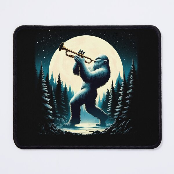 Item preview, Sasquatch Bigfoot Playing Trumpet on Full Moon Trumpet Player Trumpetist designed and sold by Kimberley King Art King Art.