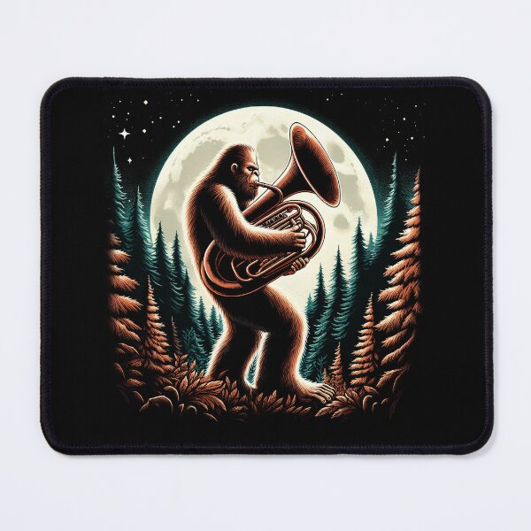 Item preview, Sasquatch Bigfoot Playing Tuba on Full Moon Tuba Player Tubaist designed and sold by Kimberley King Art  King Art.