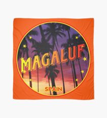 Magaluf, Magaluf poster, tshirt, Spain, with palmtrees, orange bg Scarf