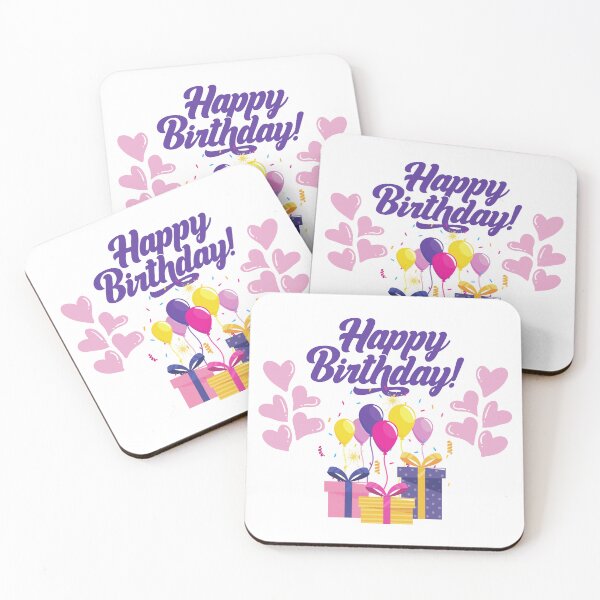 Item preview, Happy birthday pink hearts and wrapped gift design for party designed and sold by SimpleUla.