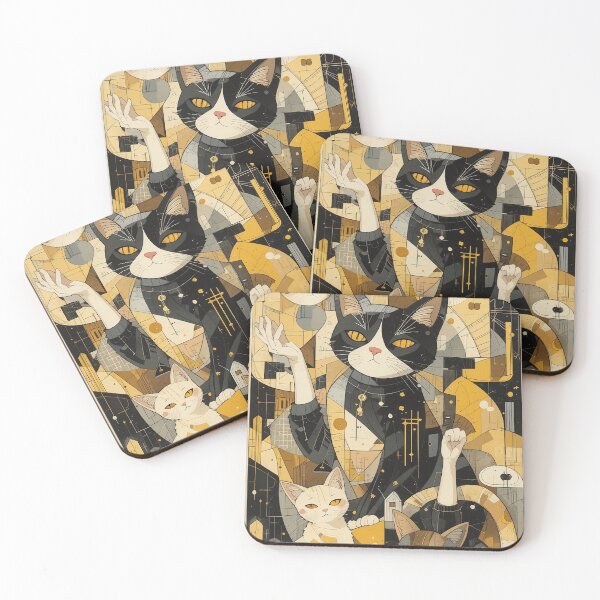 Item preview, Black Cat Painting Vintage Abstract Whimsical Zentangle Art designed and sold by Witty Shirts.