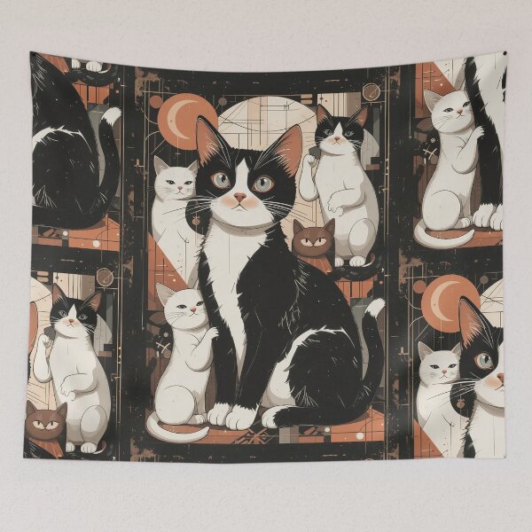 Item preview, Black and White Kawaii Cat Illustration Vintage Abstract Whimsical Zentangle Art designed and sold by Witty Shirts.