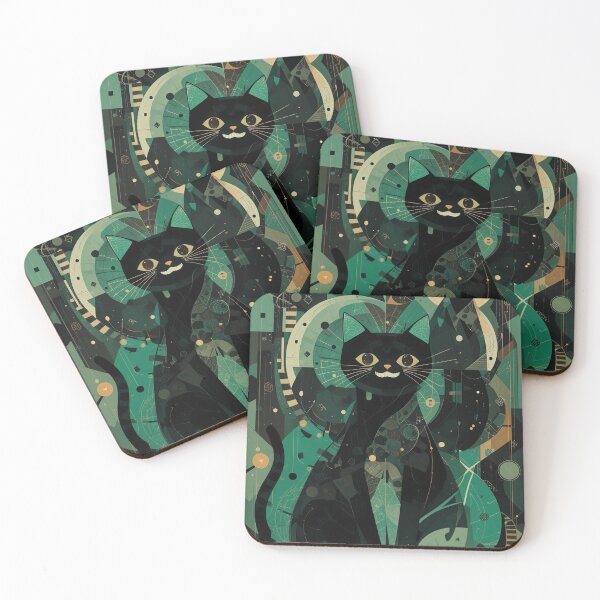 Item preview, Black and Blue Kawaii Cat Illustration Vintage Abstract Whimsical Zentangle Art designed and sold by Witty Shirts.