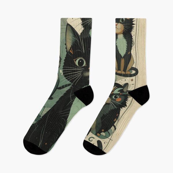 Item preview, Kawaii Cat Retro Illustration Vintage Abstract Whimsical Zentangle Art designed and sold by Witty Shirts.