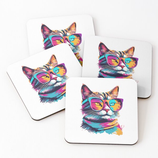 Item preview, Colorful cat portrait with glasses and scarf Vibrant Vibe designed and sold by Koony House and Field.