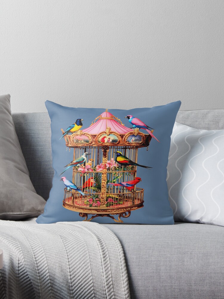 Thumbnail 1 of 4, Pillow, Vintage Carousel Birdcage designed and sold by dinaaaaaah.