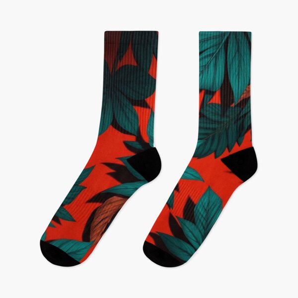Item preview, Vibrant Digital Illustration of Leaves on Red Surface - Bold Botanical Art Decor designed and sold by FestivityFinds.