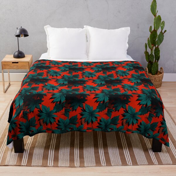 Item preview, Vibrant Digital Illustration of Leaves on Red Surface - Bold Botanical Art Decor designed and sold by FestivityFinds.