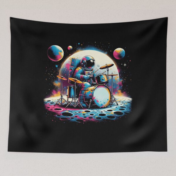 Item preview, Astronaut Playing Drums in Space Drummer Drum Player designed and sold by Kimberley King Art  King Art.