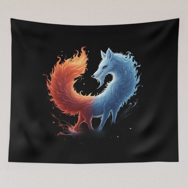 Item preview, Fiery and Icy Dual-Tailed Kitsune designed and sold by Nihonify.