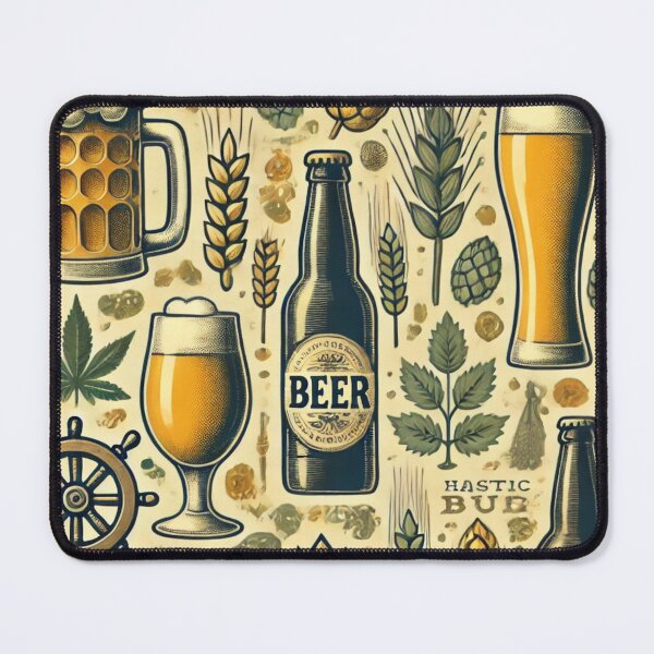 Item preview, Vintage Beer & Hops Pattern - Retro Bottles, Glasses & Barley designed and sold by Designeerguy.