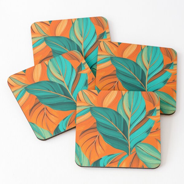 Item preview, Pastel Leaves Art Design in Light Blue and Orange - Elegant Botanical Decor designed and sold by FestivityFinds.