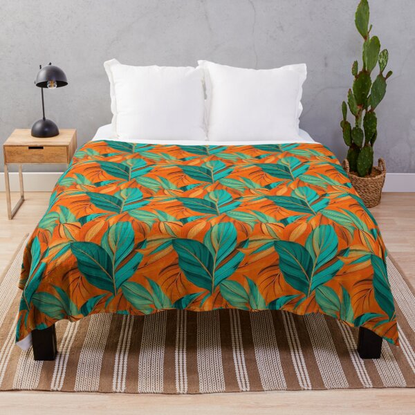 Item preview, Pastel Leaves Art Design in Light Blue and Orange - Elegant Botanical Decor designed and sold by FestivityFinds.