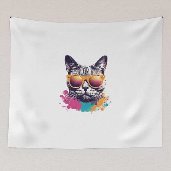 Item preview, Cool cat, orange shades, colorful splash. designed and sold by Koony House and Field.