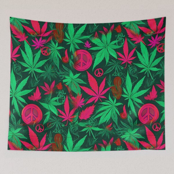 Item preview, Cannabis Peace Pattern Neon Green Leaf Vibes designed and sold by MindWave THC.