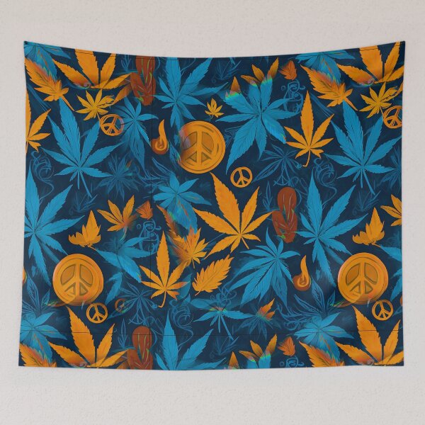 Item preview, Cannabis Peace Pattern Blue Orange Leaf Vibes designed and sold by MindWave THC.