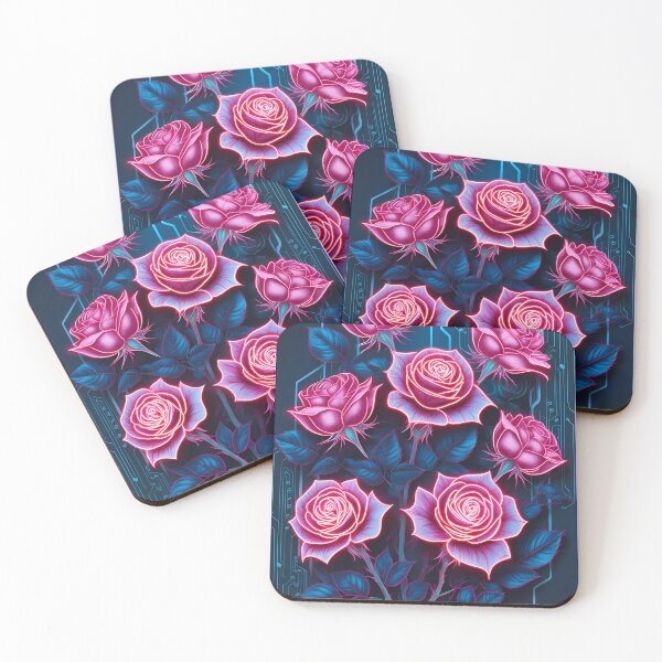 Item preview, Neon Roses with Futuristic Circuit Background – Vibrant Floral Art designed and sold by MystiqSlav.