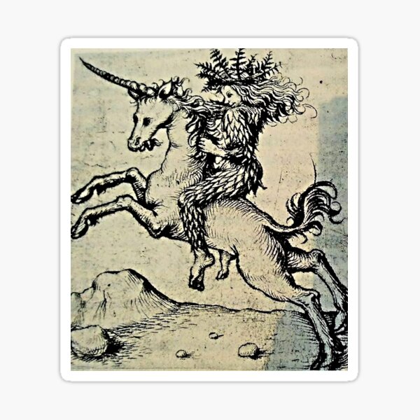 Item preview, Wild Woman Riding a Unicorn - Masterpiece Revival (1475) designed and sold by Earth Nature Creations.