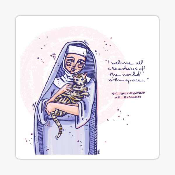 Vista previa del artículo con la obra «Santa Hildegarda de Bingen: bienvenidas todas las criaturas», diseñado y vendido por dimsdoodles.