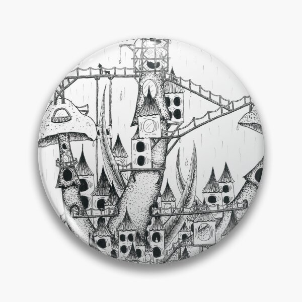 Item preview, Mushroom fantasy cityscape in pen and ink designed and sold by EdwardGeorgeArt.