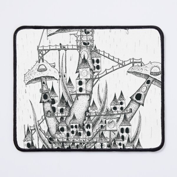 Item preview, Mushroom fantasy cityscape in pen and ink designed and sold by EdwardGeorgeArt.