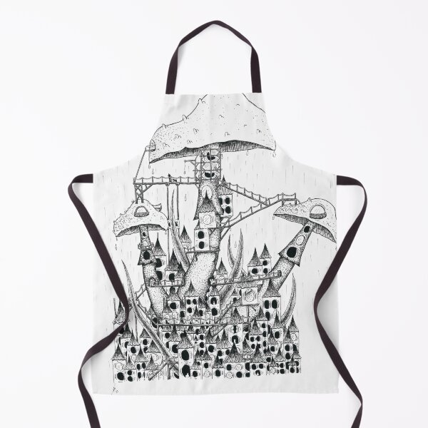 Item preview, Mushroom fantasy cityscape in pen and ink designed and sold by EdwardGeorgeArt.