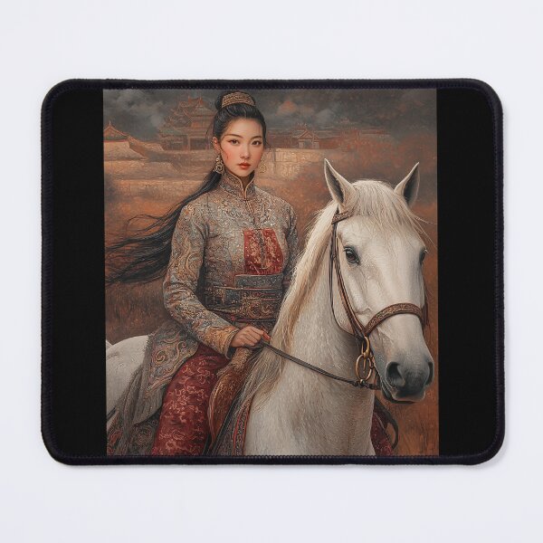 Item preview, Mongolian Warrior Princess on White Horse designed and sold by ArtVibeCo.
