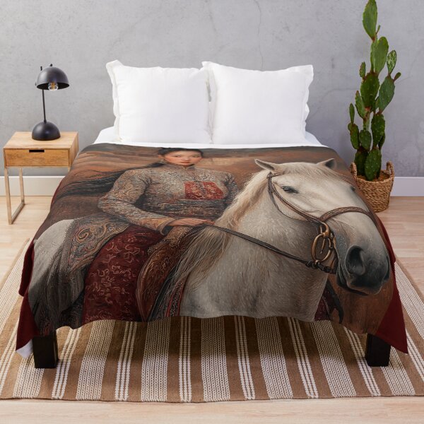 Item preview, Mongolian Warrior Princess on White Horse designed and sold by ArtVibeCo.
