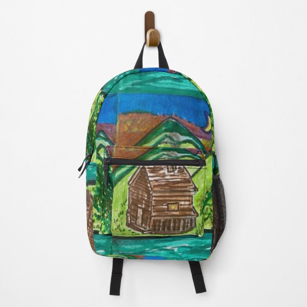 Item preview, drawing of a cabin in the mountains with the moon designed and sold by Uplifting Vib'n Design and Decor .
