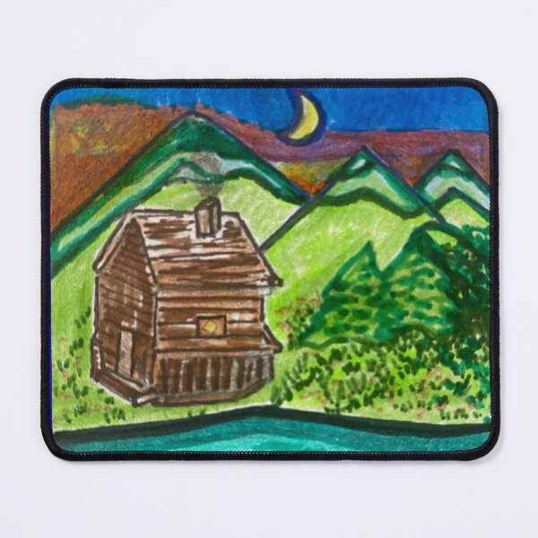 Item preview, drawing of a cabin in the mountains with the moon designed and sold by Uplifting Vib'n Design and Decor .