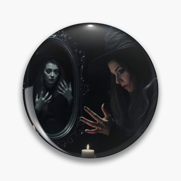 Artikelvorschau, A female wizard with strong facial features performs a spell, the mirror reflecting a spectre. entworfen und verkauft von Shapeshifter797.