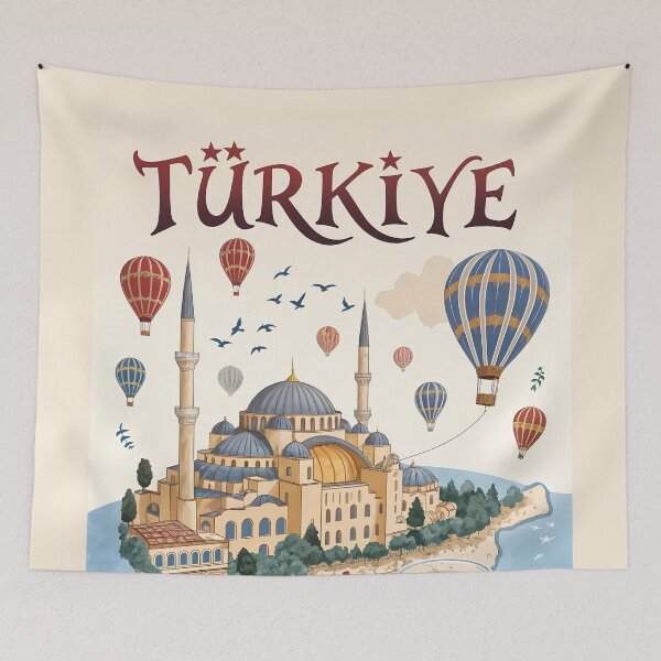 Item preview, Türkiye Travel Poster - Iconic Landmarks, Hot Air Balloons, and Traditional Tea designed and sold by Witsprings.