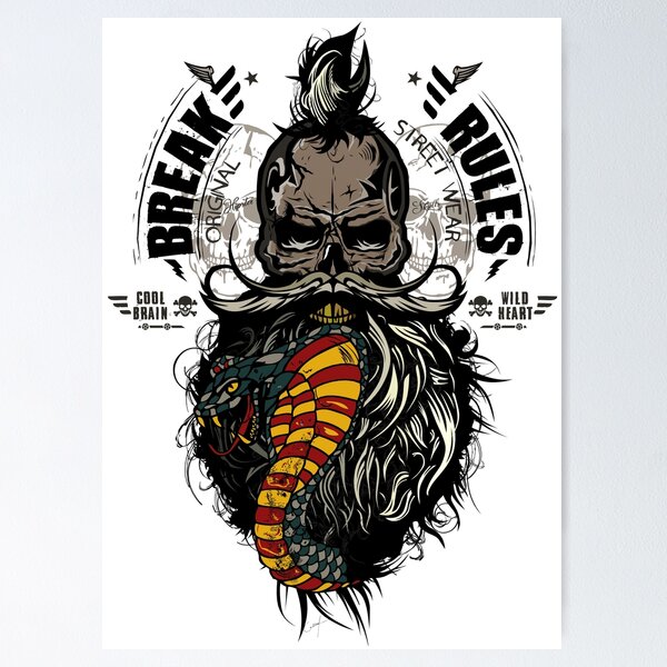 Item preview, break rules 2 skull hipster skull with beard designed and sold by Achille3777.