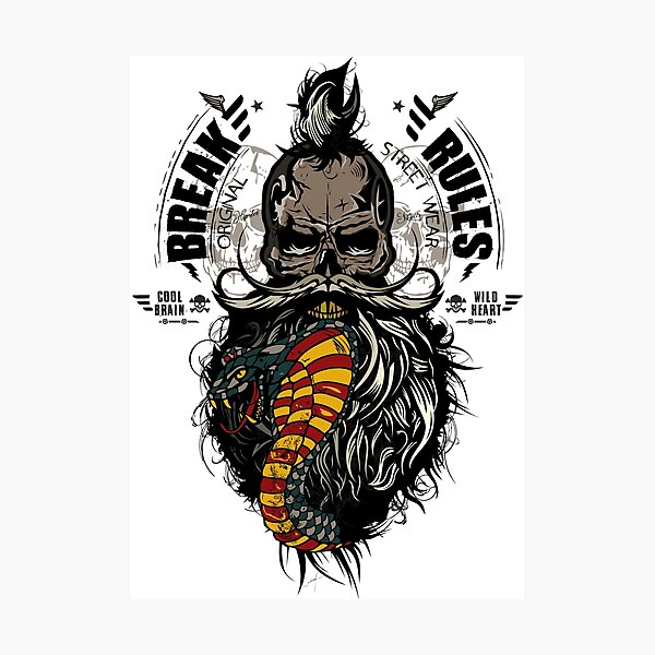 Item preview, break rules 2 skull hipster skull with beard designed and sold by Achille3777.