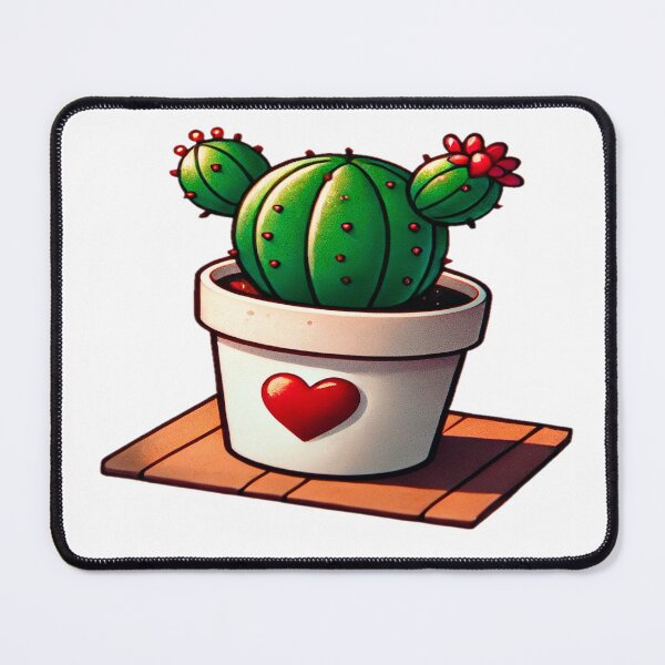 Item preview, Whimsical Love Cactus in a White Pot with Deep Red Heart and Flowers on a Wooden Base designed and sold by KreaDesignOne.