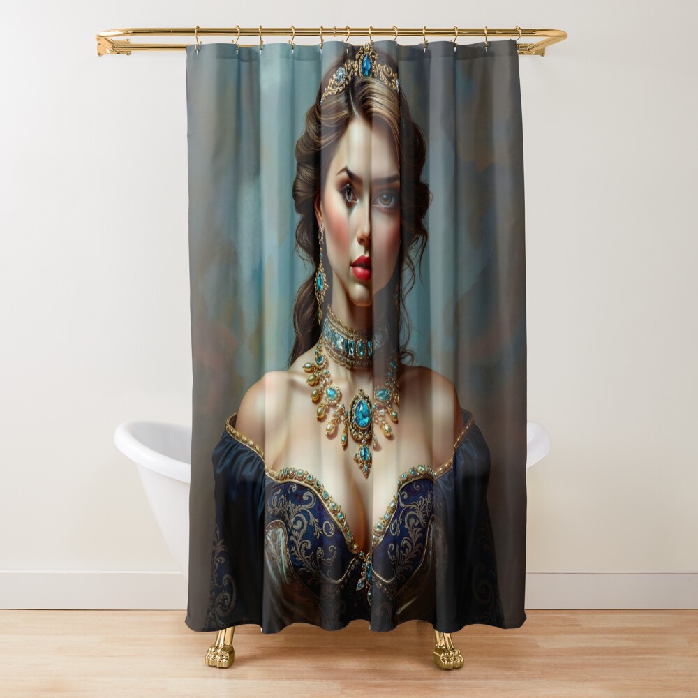 Portrait of Isolde Valmont, A Masterpiece of Classic Elegance and Grace AI Concept Art by Xzendor7 | Beauty and Sophistication 4 Portrait of Isolde Valmont, A Masterpiece of Classic Elegance and Grace Alluring AI Concept Art by Xzendor7 Decorative Art Print Shower Curtain