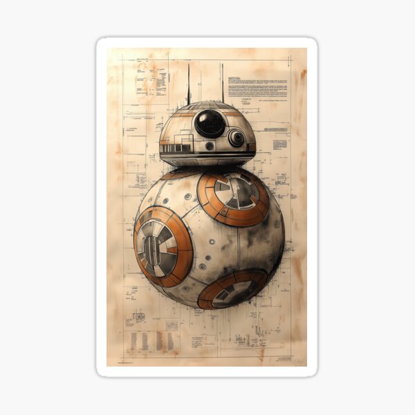 Vista previa del artículo con la obra «Esquema del plano de BB-8: arte de fan de Star Wars, arte esquemático de droides», diseñado y vendido por SavinMercantile.
