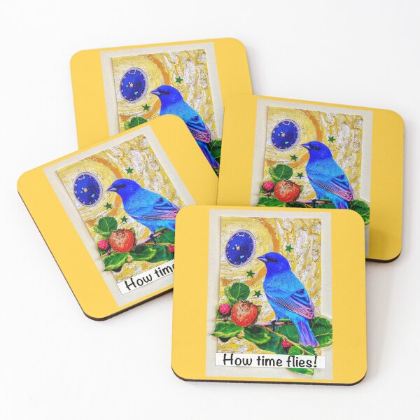 Item preview, 'How Time Flies!' - Indigo Bunting Collage designed and sold by Nikki Fortuin Arts & Crafts.