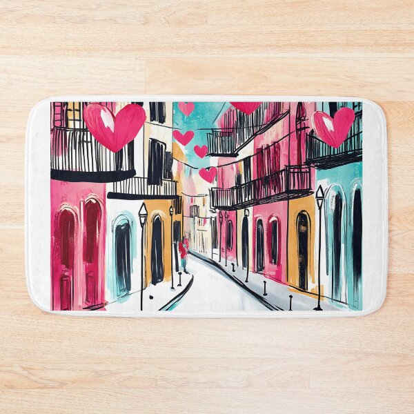 Item preview, Romantic New Orleans Valentine - Colorful Street with Floating Red Hearts Generative AI Abstract Art designed and sold by OlfactoART Studio.