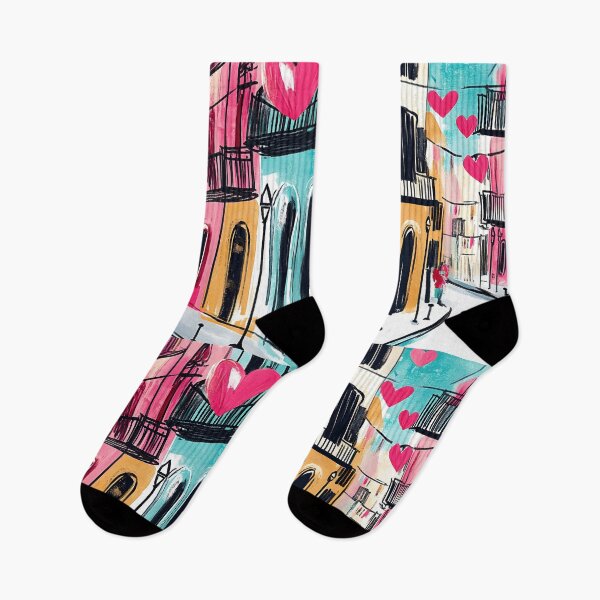 Item preview, Romantic New Orleans Valentine - Colorful Street with Floating Red Hearts Generative AI Abstract Art designed and sold by OlfactoART Studio.