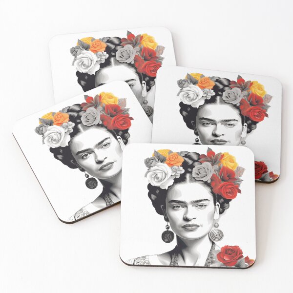 Item preview, Frida Kahlo Monochrome with Floral Accents designed and sold by djovan.