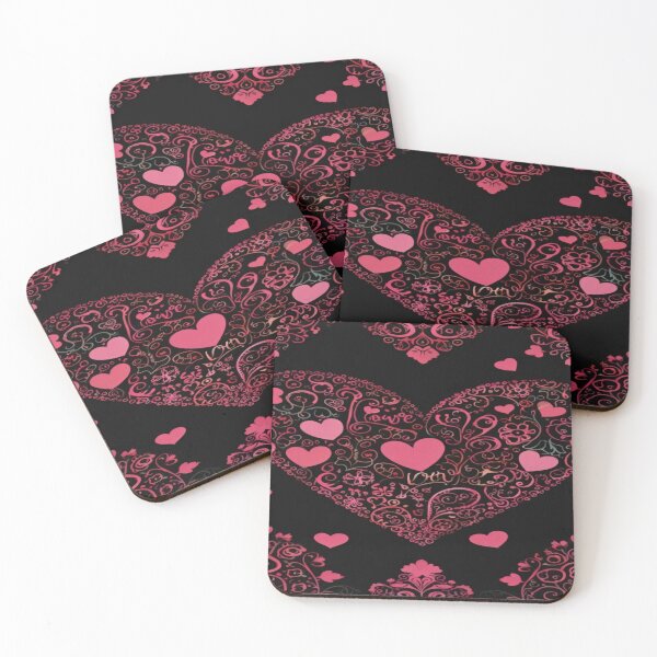 Item preview, valentines art pattern Pink heart on black background Design ,valentine heart ,heart pattern,Valentines Day Pattern,valentines wallpaper designed and sold by Expressions-Sel.