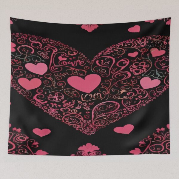 Item preview, valentines art pattern Pink heart on black background Design ,valentine heart ,heart pattern,Valentines Day Pattern,valentines wallpaper designed and sold by Expressions-Sel.